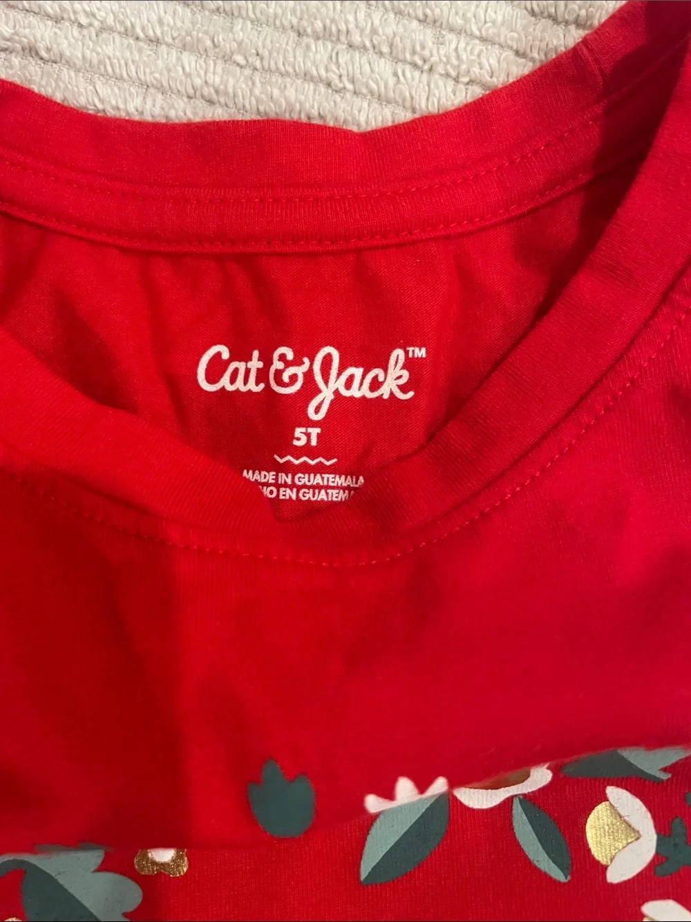 Cat & Jack Red Long-Sleeve Top with Floral 'Peace & Love' Gold Script